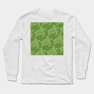 turtle aloha print pattern hawaii green and white Long Sleeve T-Shirt